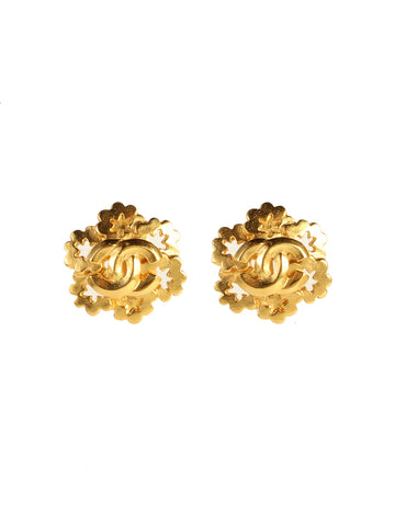 CHANEL 1996 Made Design Cut-Out Cc Mark Earrings