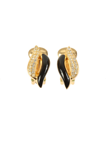 DIOR Rhinestone Design Earrings Black