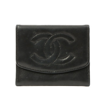Chanel Around 1996 Made Cc Mark Stitch Wallet Black