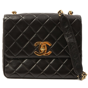 Chanel Around 1995 Made Big Cc Mark Plate Square Shoulder Bag Black
