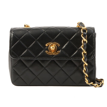 Chanel Around 1990 Made Straight Flap Turn-Lock Chain Bag Mini Black