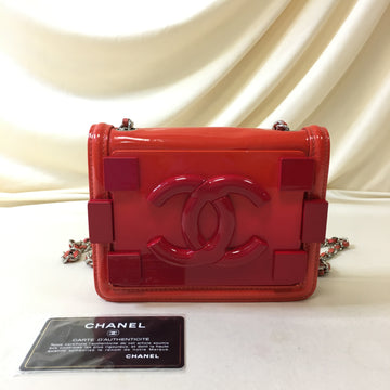 Pre-Owned Chanel Red/Orange Enamel Leather CC Chain Shoulder Bag Sku# 64983