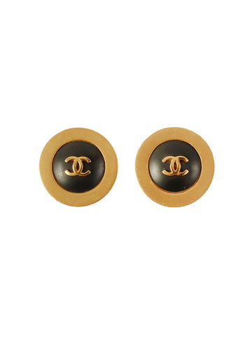 CHANEL 1995 Made Round Cc Mark Earrings Black