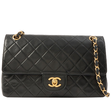 Chanel Around 1985-1990 Made Straight Flap Turn-Lock Chain Bag Black