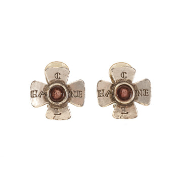 CHANEL 1999 Made Cambon Clover Stone Earrings Silver/Pink