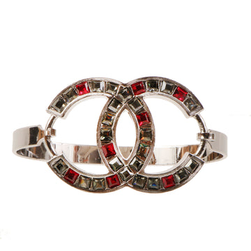 CHANEL 2005 Made Bijoux Cc Mark Bangle Silver/Clear/Red
