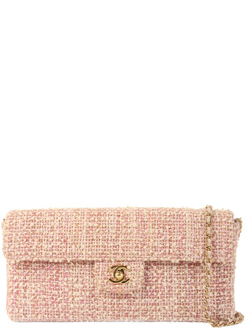CHANEL Around 2003 Made Tweed Classic Flap Chain Bag Pink/White/Purple