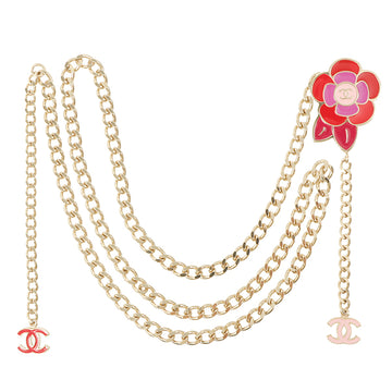 Chanel 2005 Made Camellia Cc Mark Chain Belt Red/Pink/Bamboo