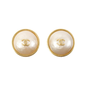 Chanel 1995 Made Round Pearl Mini Cc Mark Earrings