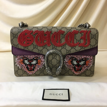 Pre-Owned Gucci GG Canvas Purple Dionysus Angry Cats Shoulder Bag Sku# 65082
