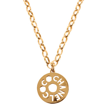 CHANEL Round Cutout Logo Plate Necklace