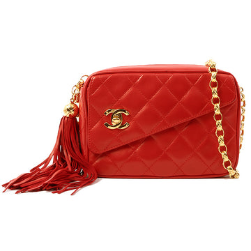 Chanel Around 1992 Made Turn-Lock Fringe Bijoux Chain Bag Red
