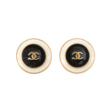 Chanel 1995 Made Round Cc Mark Earrings Black/White