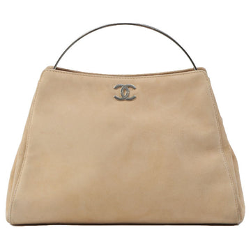 Chanel Around 2000 Made Suede Cc Mark Plate Metal Clasp Handbag Beige
