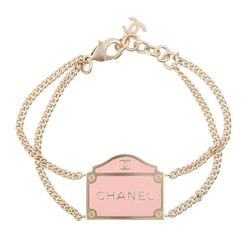 Chanel 1996 Made Box Motif Logo Plate Bracelet Pink/Champagne