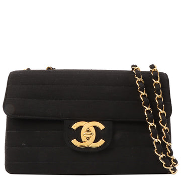 Chanel Around 1995 Made Cotton Mademoiselle Stitch Turn-Lock Chain Bag Black