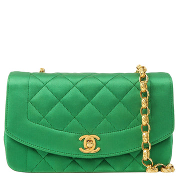 Chanel Around 1990 Made Silk Satin Diana Flap Bijou Chain Bag Mini Green