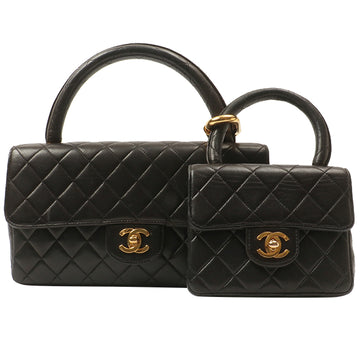 Chanel Around 1992 Made Classic Flap Handbag With Micro Bag Black