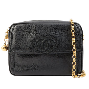 Chanel Around 1992 Made Caviar Skin Cc Mark Stitch Ball Charm Bijoux Chain Bag Black