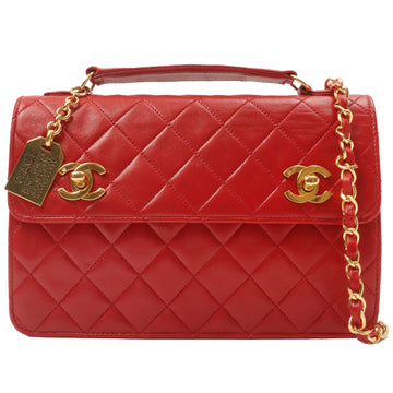 Chanel Around 1991 Made Double Turn-Lock Logo Charm 2Way Bag Red