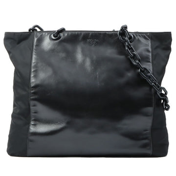 Prada Leather And Nylon Logo Embossed Chain Bag Black
