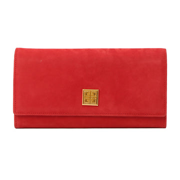 Givenchy Suede Rhinestone Logo Plate Wallet Red