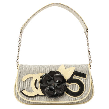 Chanel Around 2006 Made Camellia Design Chain Handbag Yellow/Black