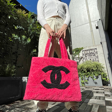 CHANEL Around 1990 Made Pile Cc Mark Tote Bag Ruby Red/Black