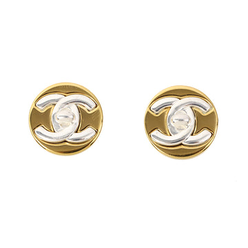 Chanel 1997 Made Bicolor Round Turn-Lock Earrings Gold/ Silver