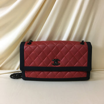 Pre-Owned Chanel Red Black Metal Lambskin Shoulder Bag Sku# 65086