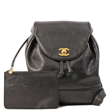 Chanel Around 1995 Made Caviar Skin 6 Cc Mark Stitch Backpack With Pouch Black