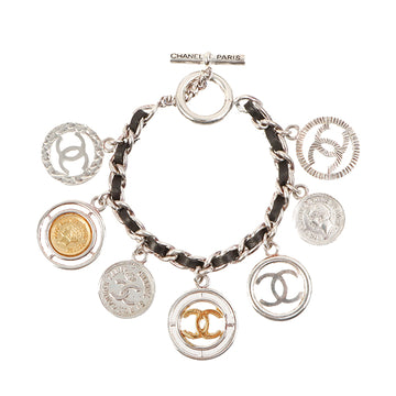 Chanel Around 1997 Made Round Cc Mark Cutout Coin Charm Bracelet Silver/Black
