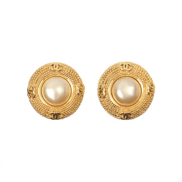 Chanel Around 1991 Made Pearl Round 4 Cc Mark Earrings
