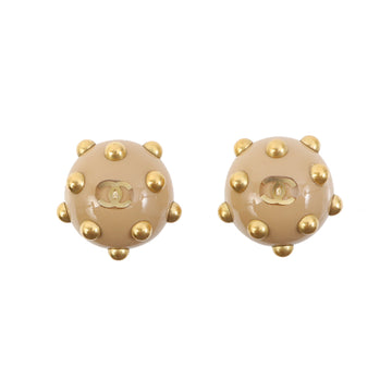 Chanel 2000 Made Round Studs Cc Mark Earrings Beige