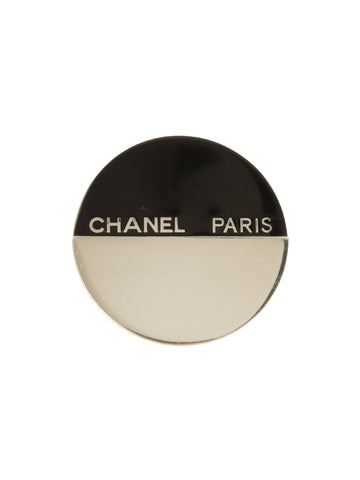CHANEL Logo Plate Circle Brooch Black/Silver