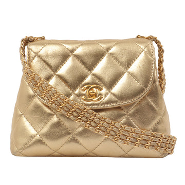 Chanel Around 1997 Made Turn-Lock Design Chain Shoulder Bag Gold