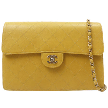 Chanel Around 1998 Made Soft Caviar Skin Classic Flap Chain Bag Lime Yellow/ Silver