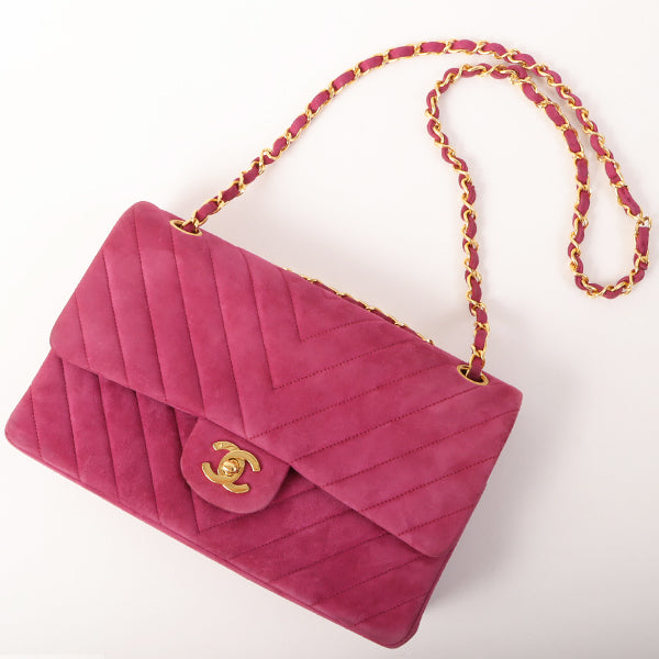 Chanel Around 1990 Made Suede Chevron Classic Flap Chain Bag 25Cm Purp