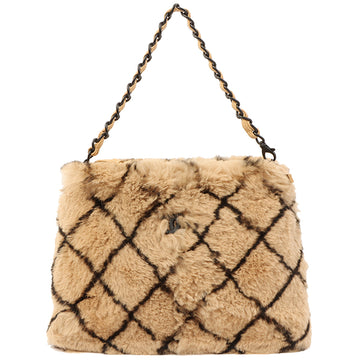 Chanel Around 2000 Made Lapin Fur Cc Mark Plate Chain Bag Beige