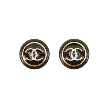 Chanel 1996 Made Round Cc Mark Earrings Black