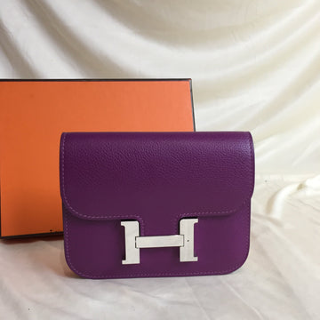 Hermes Purple Evercolor Constance Slim Wallet Sku# 60346