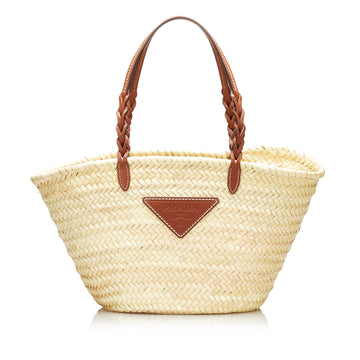 Prada Woven Palm and Leather Tote Tote Bag