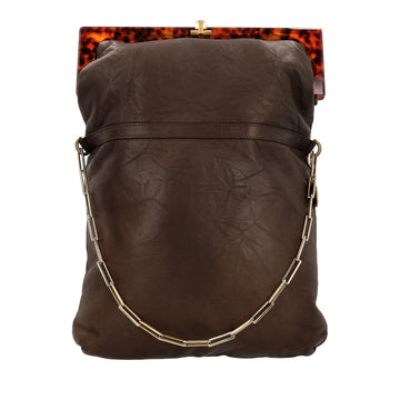 LANVIN Lambskin Flap Chain Shoulder Bag Chestnut