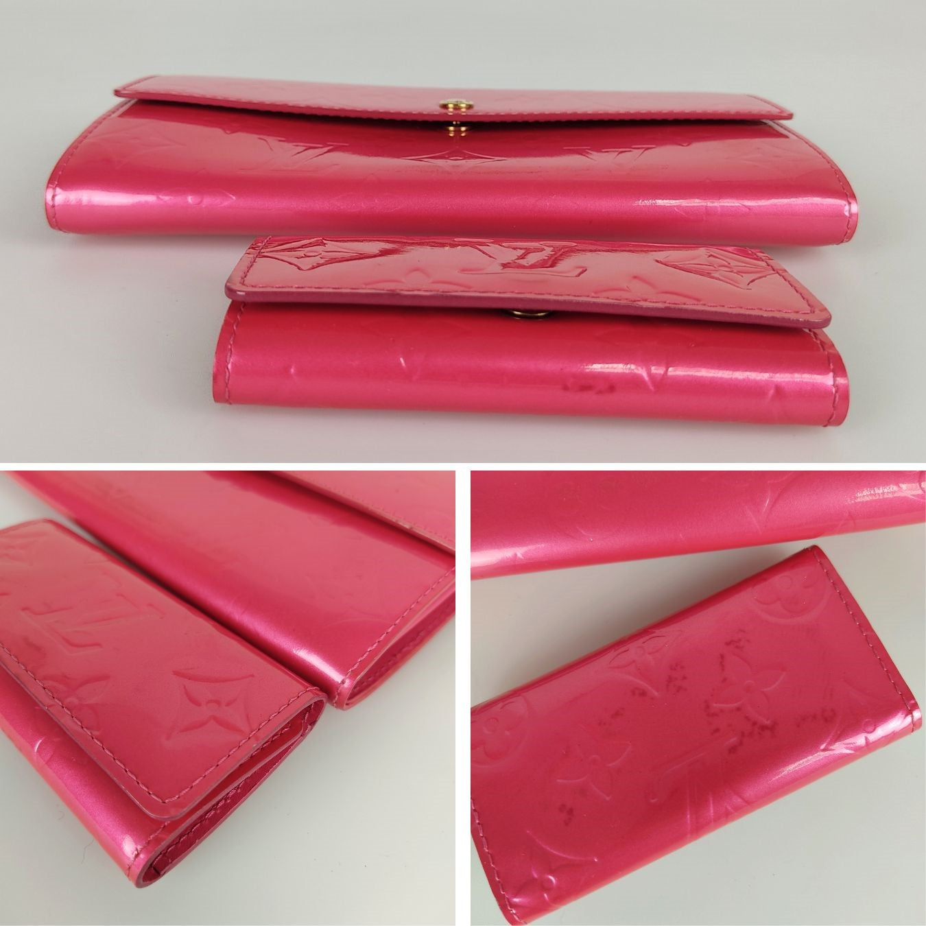 Louis Vuitton women's patent leather wallet and keychain set Pink