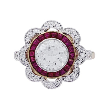 A Diamond, calibrated rubies gold and platinum antique ring.
