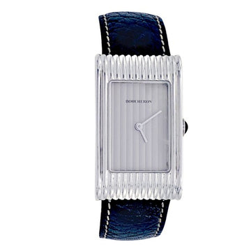 BOUCHERON steel and leather watch, Reflet collection.