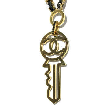 CHANEL Leather & Strass CC Key Pendant Necklace Costume Necklace