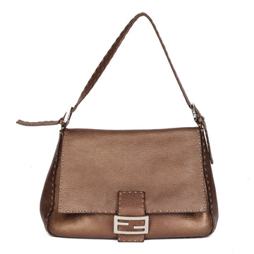 Fendi Metallic Brown Calfskin Leather Mama Baguette Shoulder Bag