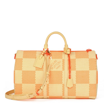 Louis Vuitton Natural & Orange Raffia, Beige Calfskin Leather Keepall 50 Bandouliere Travel Bag
