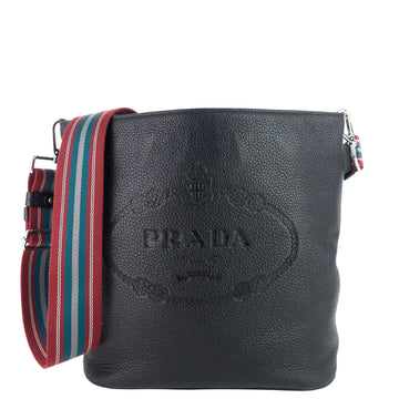 PRADA Phenix Vitello Leather Striped Strap Bucket Bag